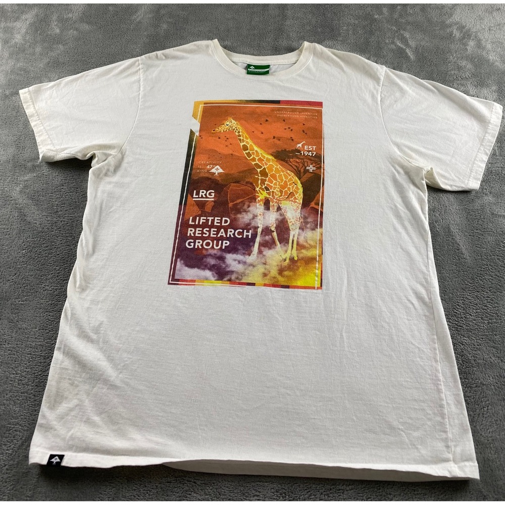 LRG Lifted Research Group White Giraffe Graphic T-Shirt Mens 2XL Streetwear Tee